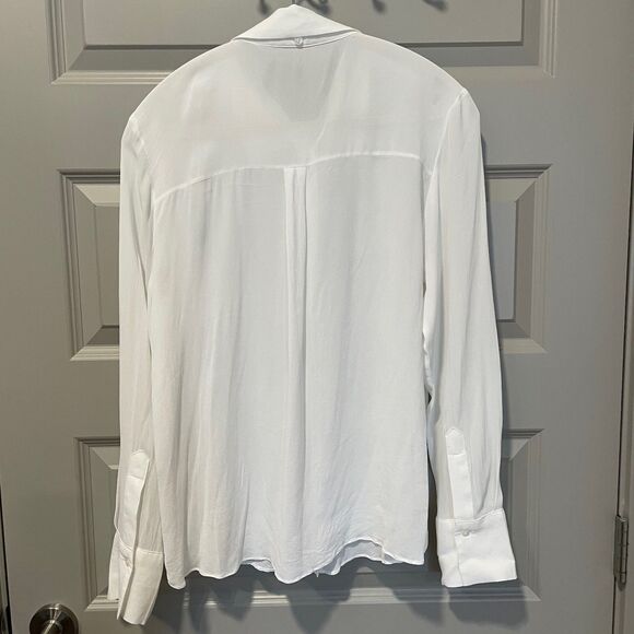 Mango White Button Down Shirt with Tie Neck, size 8 - Picture 4 of 12